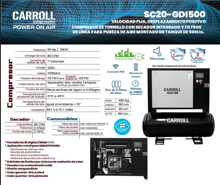 COMPRESOR DE TORNILLO INTEGRADO DE 20 HP